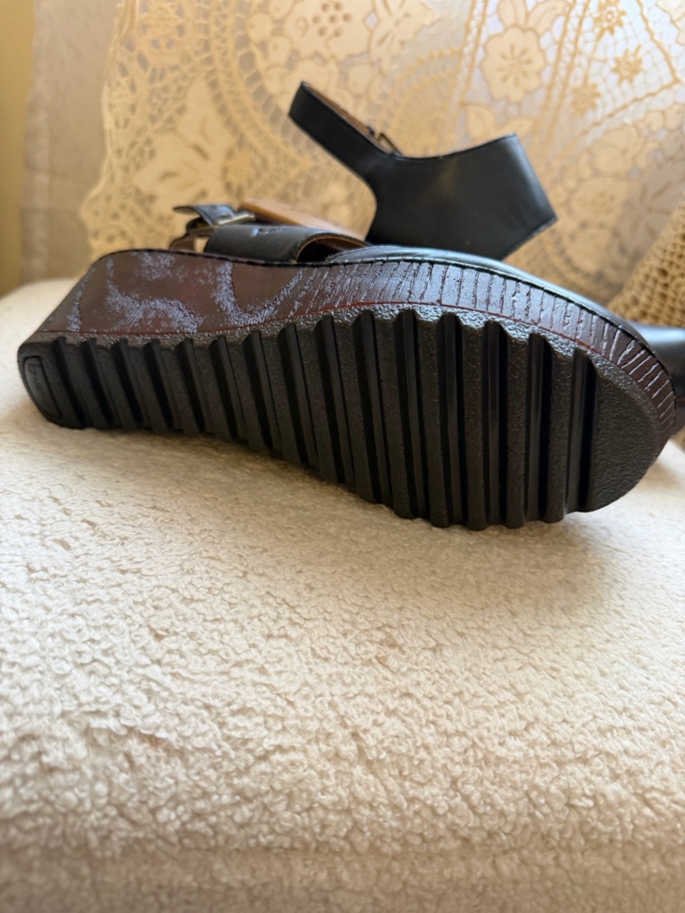 b.o.c. Black Leather Wedge Slingback Mary Jane - Picture 4 of 12